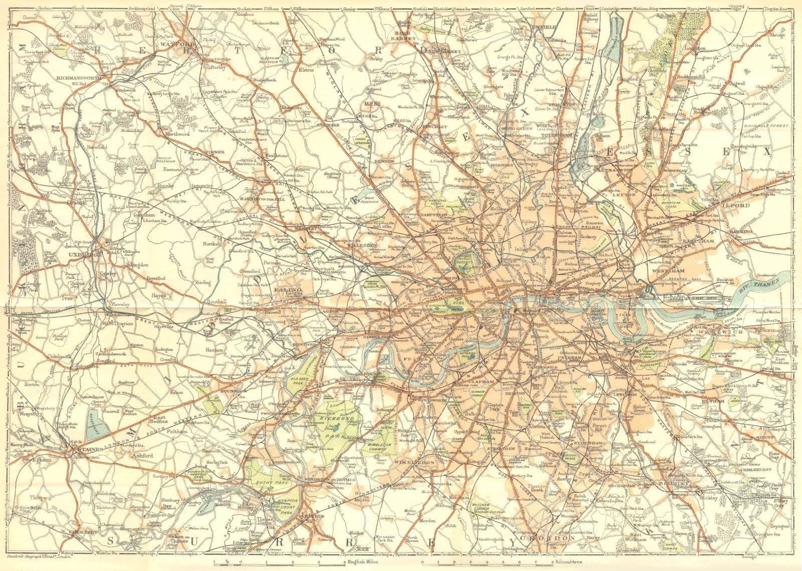 LONDON. Area of 1924 old antique vintage map plan chart